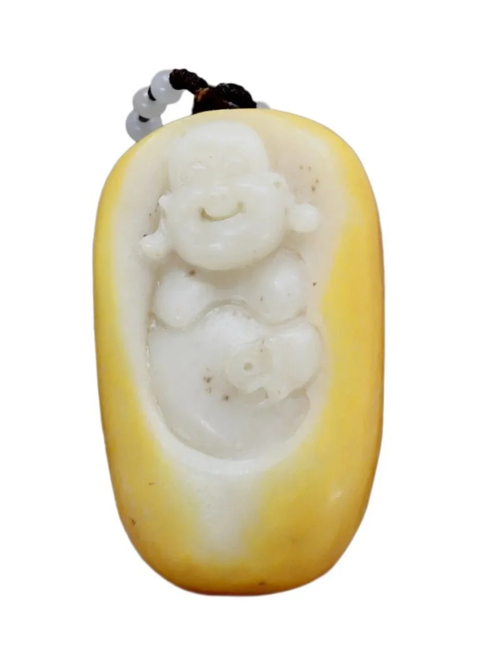 Chinese white hetian jade pendant w Laughing Buddha
